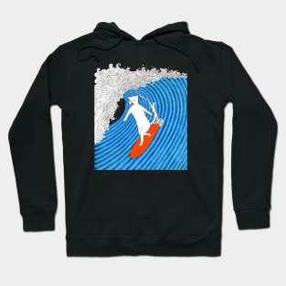 The Cat on a Big Wave Hoodie